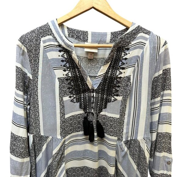 Knox Rose Dress Boho Long-Sleeve Striped Tassels Asymmetrical Hem Size Medium - Picture 2 of 12